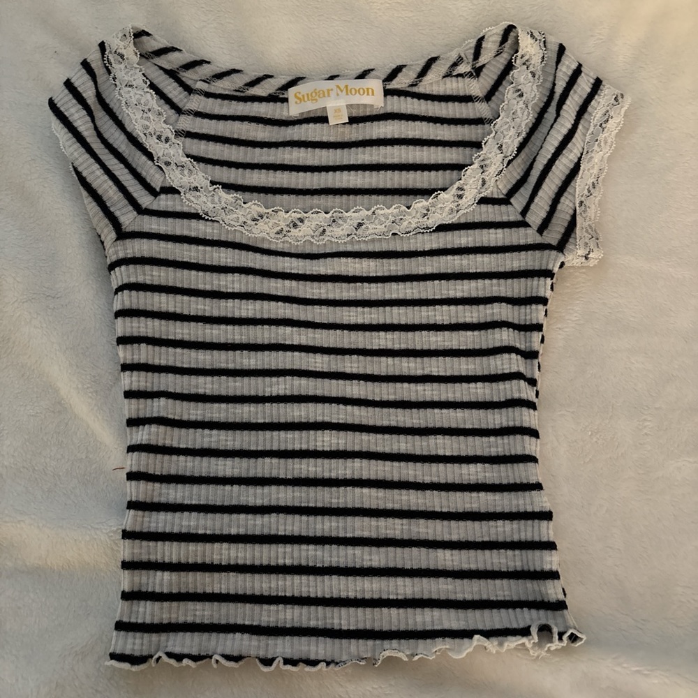 Striped Lace Trim Women's Tee